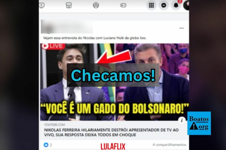 É falso que Nikolas Ferreira tenha dado uma entrevista e “destruído” Luciano Huck na TV
