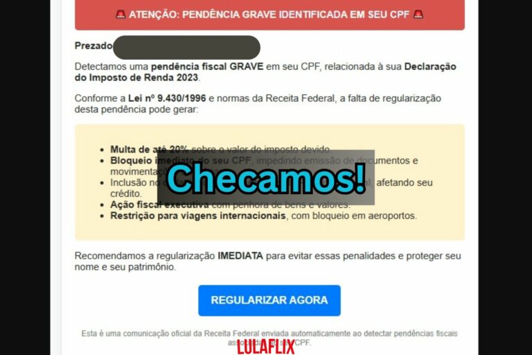 Golpe em e-mail falso da Receita Federal cita alerta de pendências falsas no CPF