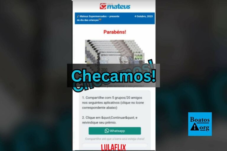 Golpe no WhatsApp cita nome do Supermercado Mateus e fala sobre brindes de Dia Internacional da Mulher